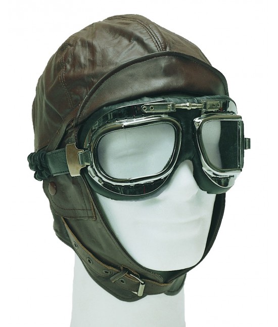 Casque Pilote en cuir marron