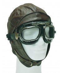 Casque Pilote en cuir marron