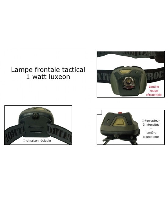 LAMPE FRONTALE TACTICAL - 1 WATT LUXEON