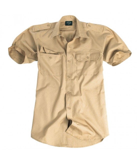 Chemise Tropicale Manches Courtes Beige